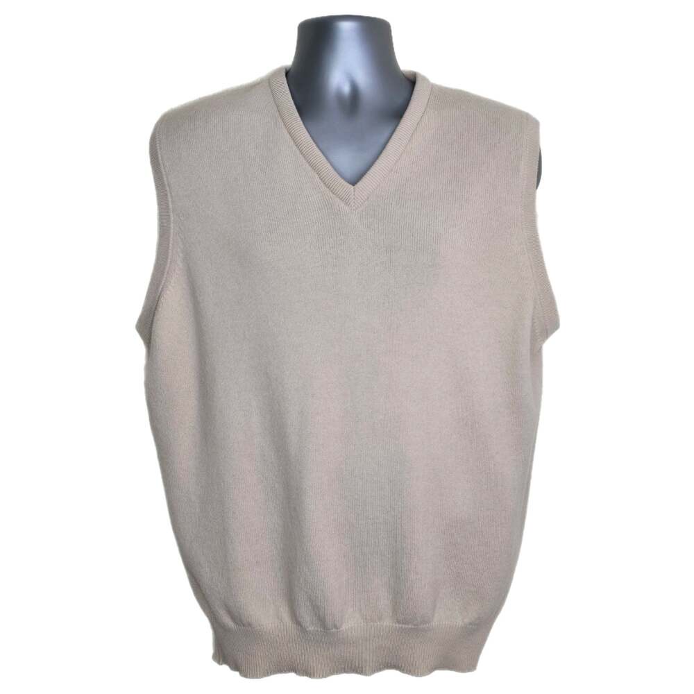 Pure Lambswool V-Neck Sweater Vest Made in Scotland Beige Large